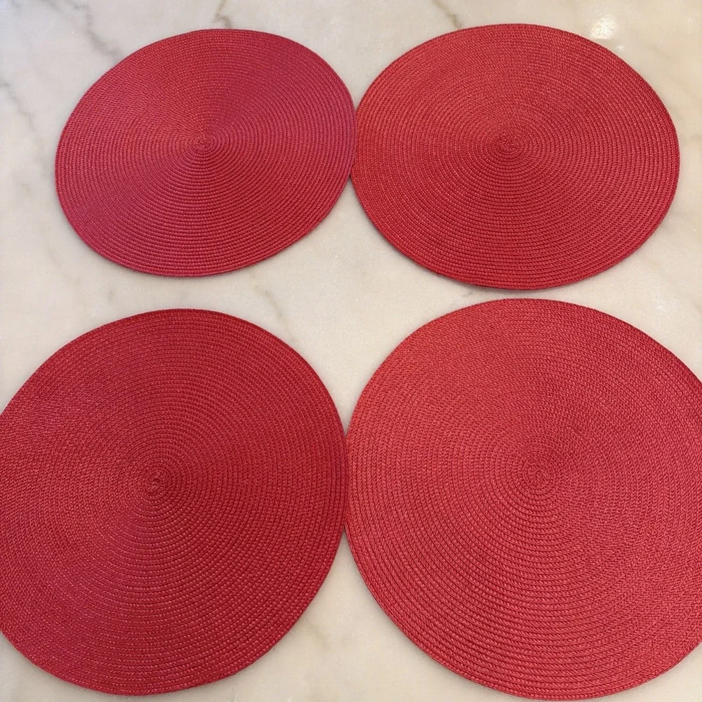 Set of 4 Pier 1 Imports Round Circle Bright Red Woven Placemats 14.75